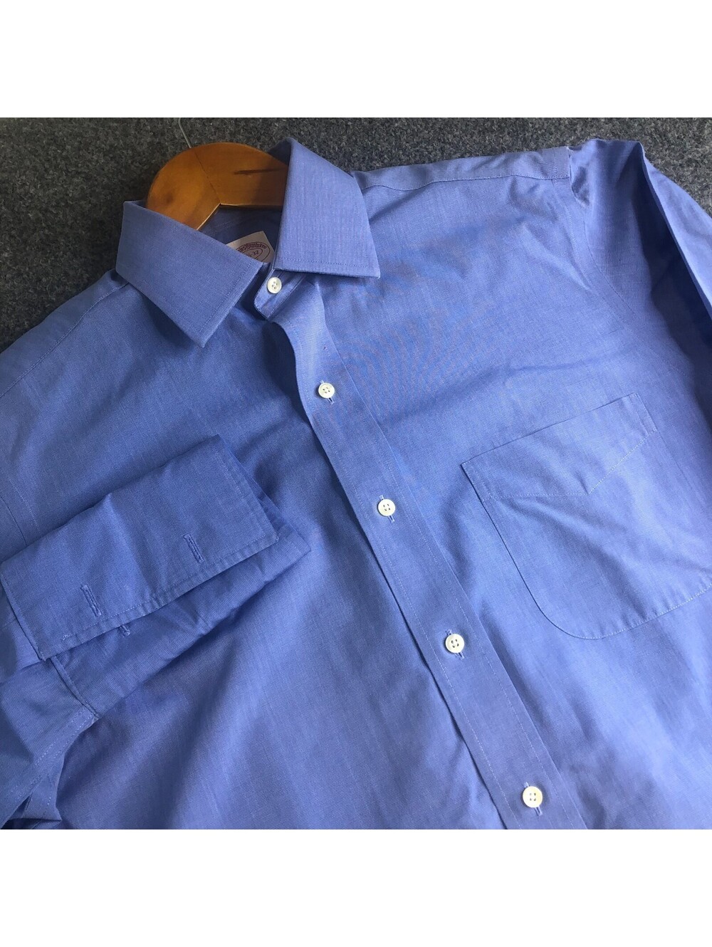 Brooks Brothers Dress Shirt Mens 14.5 32 Blue French Cuff Cotton Non-Iron Cotton